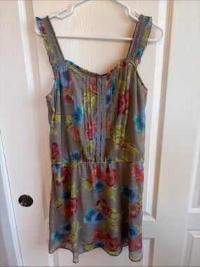 Old Navy Gray Mini Dress with Red, Blue and Yellow Floral Print